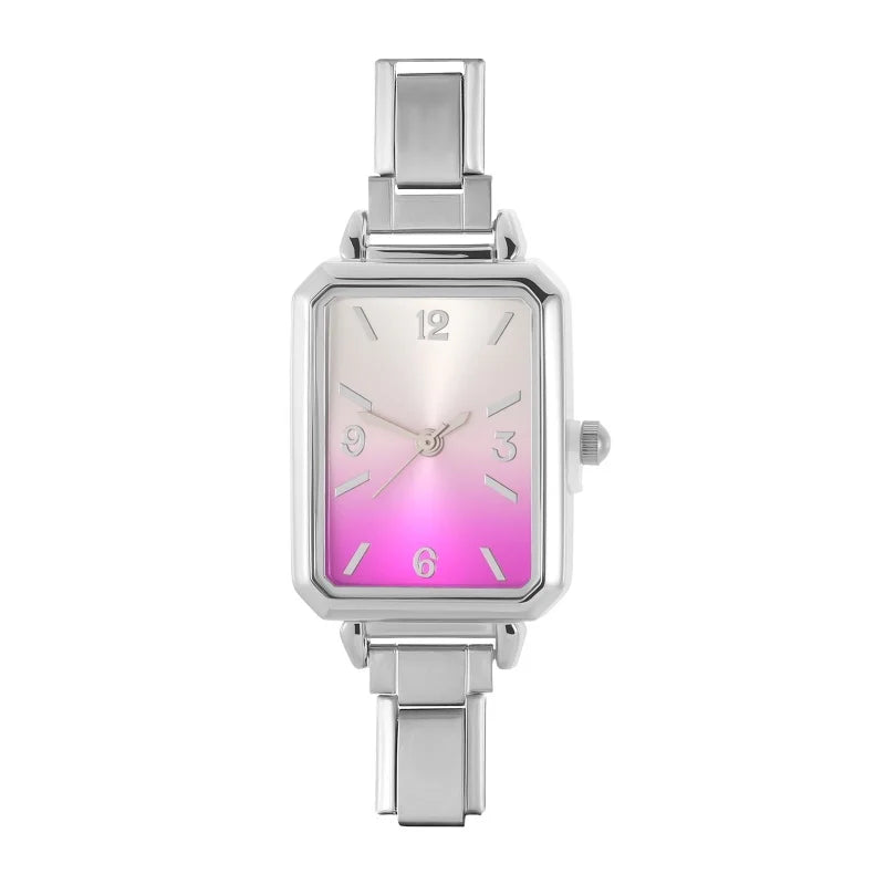 HighQuality Various Style Square Color Stainless Steel Women Men Watch Bracelet Fit 9mm DIY Italian Charm Jewelry Gift Wholesale Qme Style 35