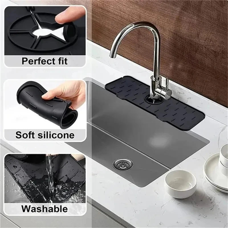 Kitchen Silicone Faucet Mat Water Ripples Faucet Water Catcher Mat Large Sink Splash Pad Countertop Protector Bathroom Gadgets Qme