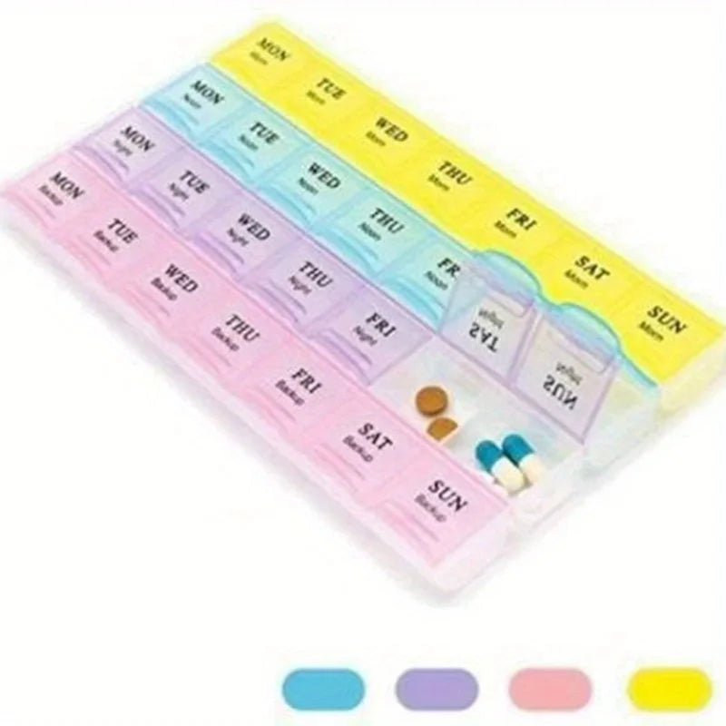 Organize Your Medications with This Portable, Large Capacity English Medicine Box - 28 Grids! Qme 8.54 4.72 0.79inch