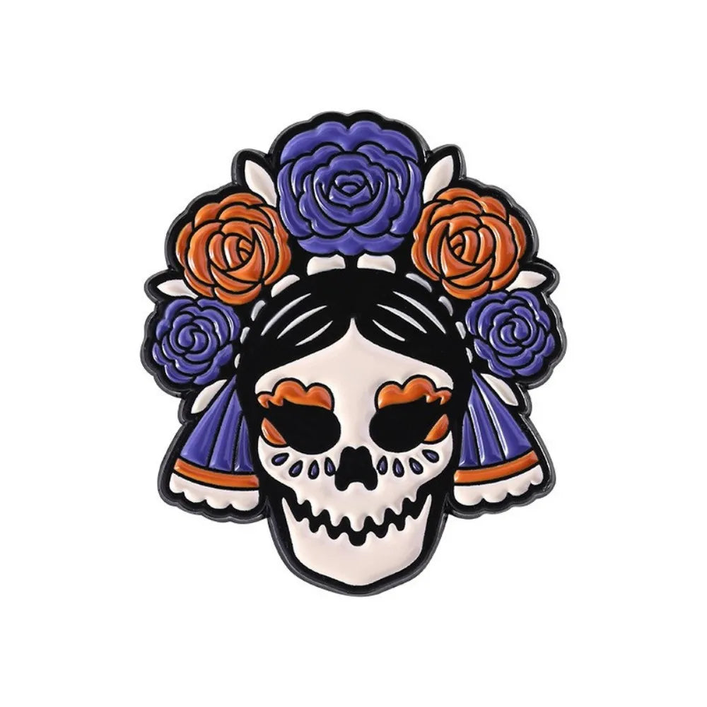 Gothic Pop Enamel Pins Set Call Me Ghost Heart Brooch Anxiety Skull Badge Floral Frida Skull Pin For Backpack Clothing Decor Qme style 4