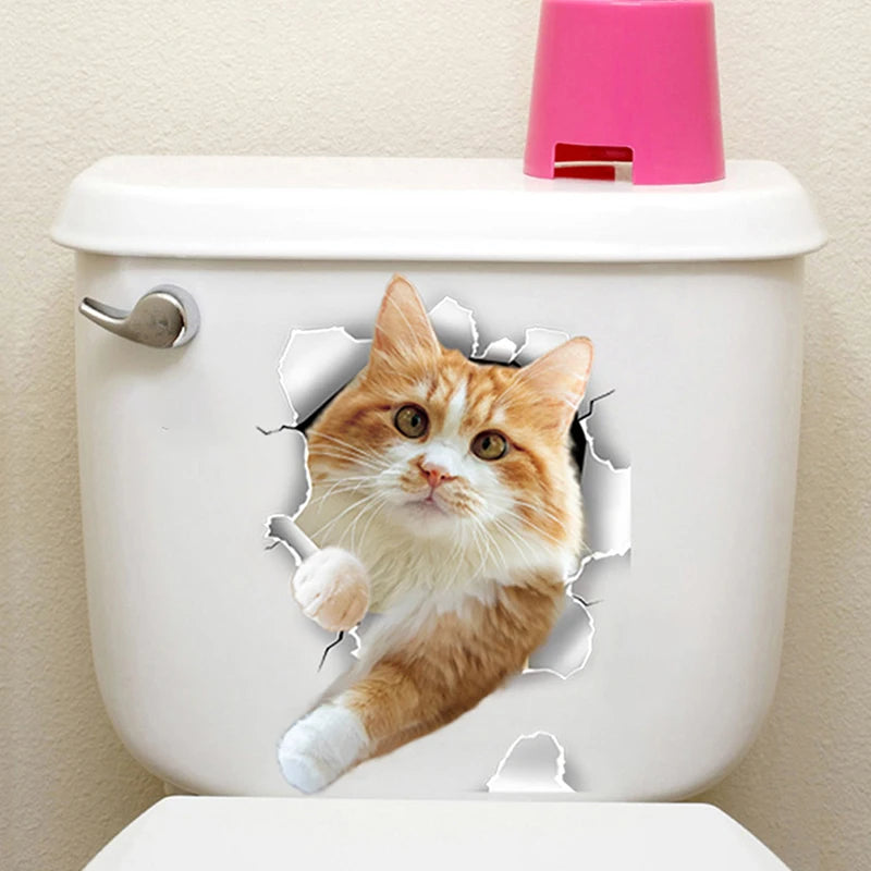 Animal Decals Decor Bathroom Washroom Funny 3D Kitten Toilet Seat Qme