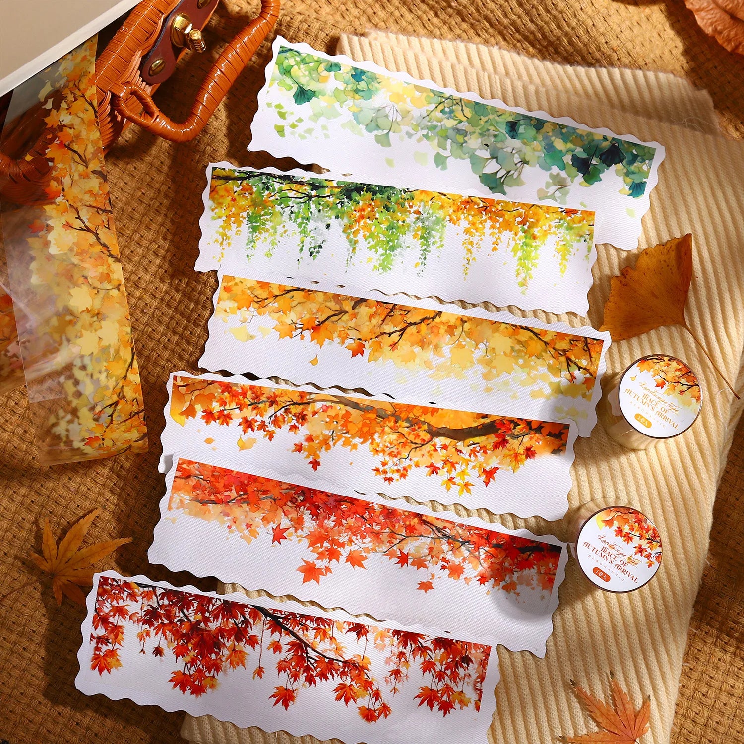 1 Roll Autumn Fall Leaves Pattern Tape for DIY Scrapbook Journal, Phone Case Decoration, Gift Wrapping & Craft Collage Qme