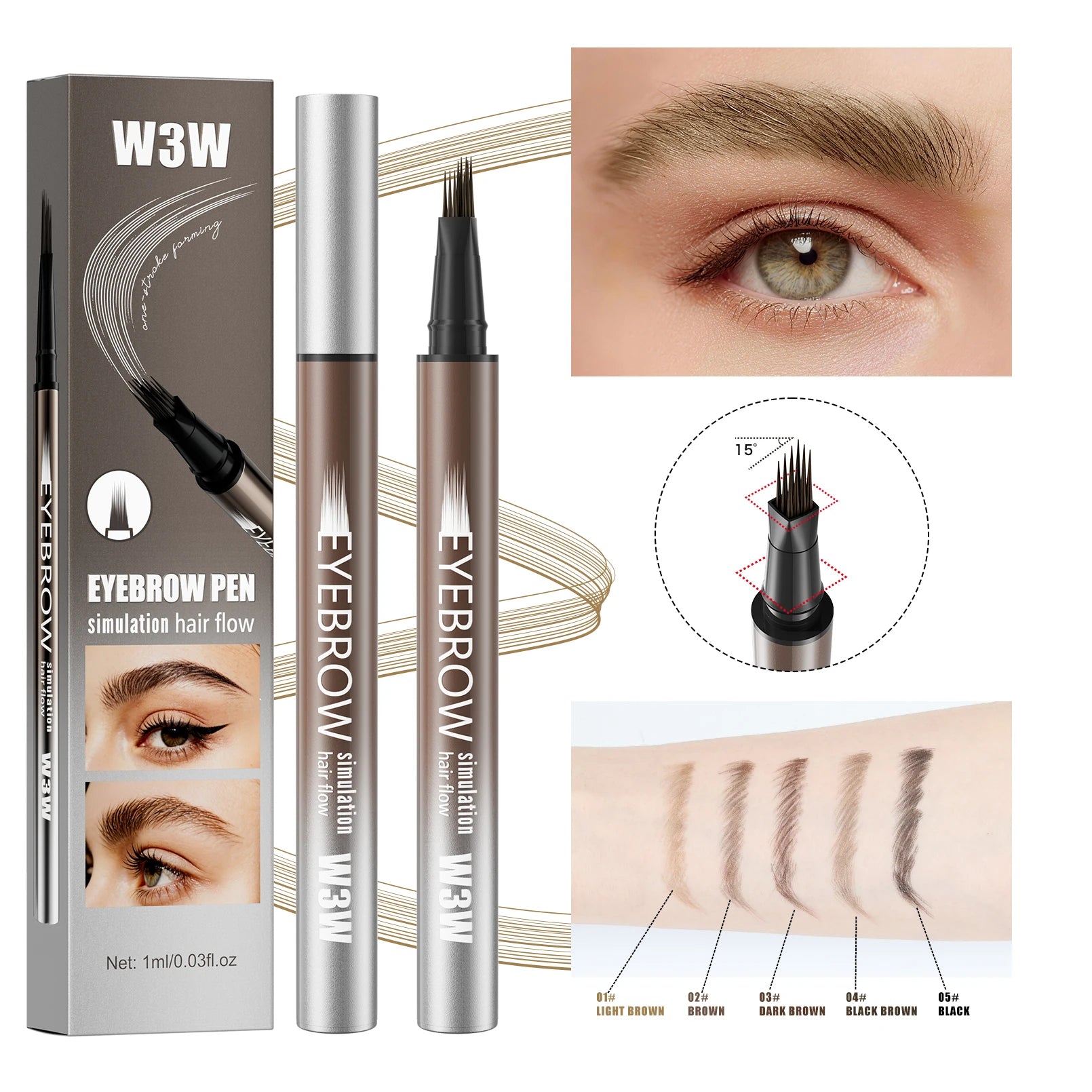 Dual-Effect Quick-Result Waterproof Eyebrow Pencil Waterproof, Long-lasting Color That Resists Smudging Natural Wild Eyebrow Qme