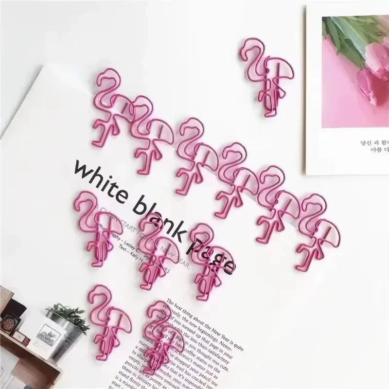 10PCS Cute Pink Flamingo Paper Clips Animal Bookmark Clips Office School Stationery Document Organizer Gift Supplies Qme