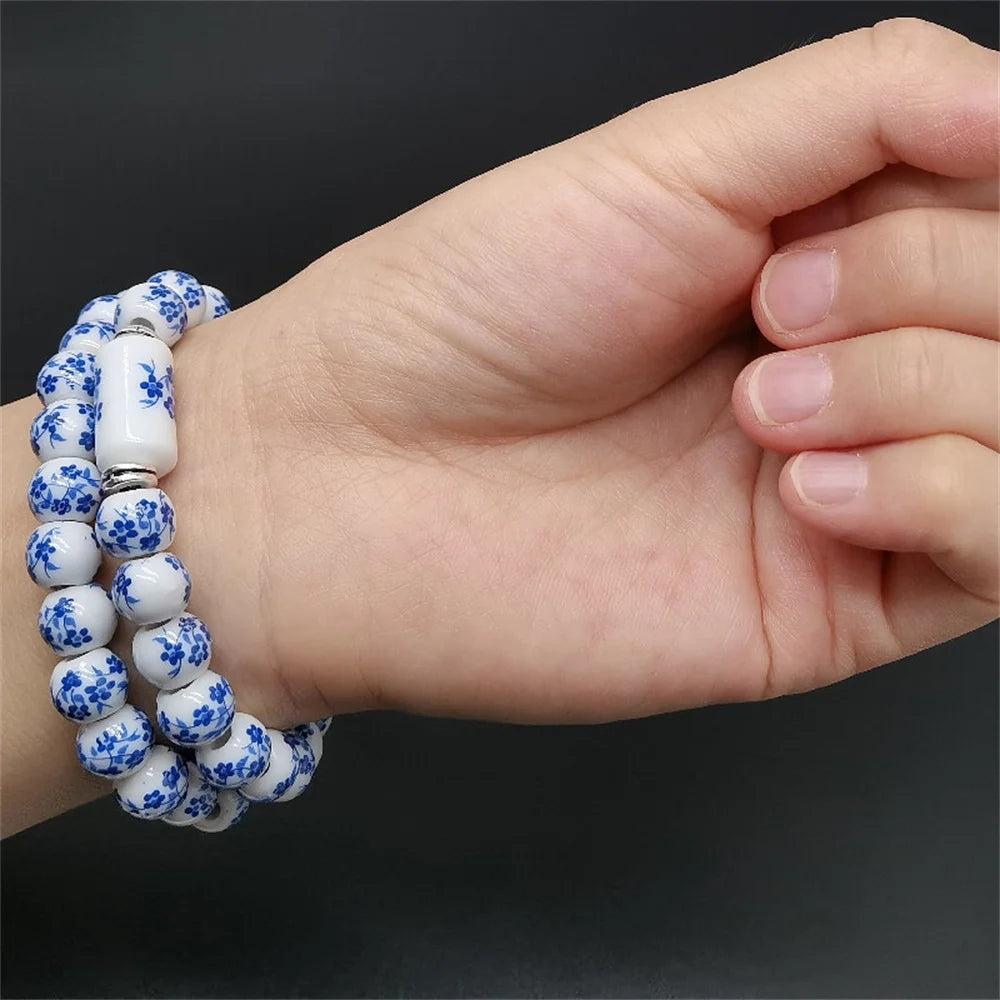 b21 Blue and White Porcelain Stretch Bead Bracelet for 8MM Ceramic Sunflower Plum Blossom Bead Bracelet Collect Jewelry Gifts Qme