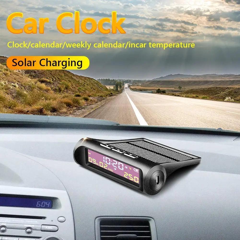 TPMS Look Solar Car Digital Clock with LCD Time Date In-Car Temperature Display for Outdoor Personal Car Part Decoration Qme