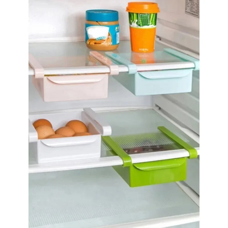 Slide Kitchen Fridge Freezer Space Saver Organizer Storage Rack Shelf Holder Kitchen Refrigerator Storage Box Food Container Qme