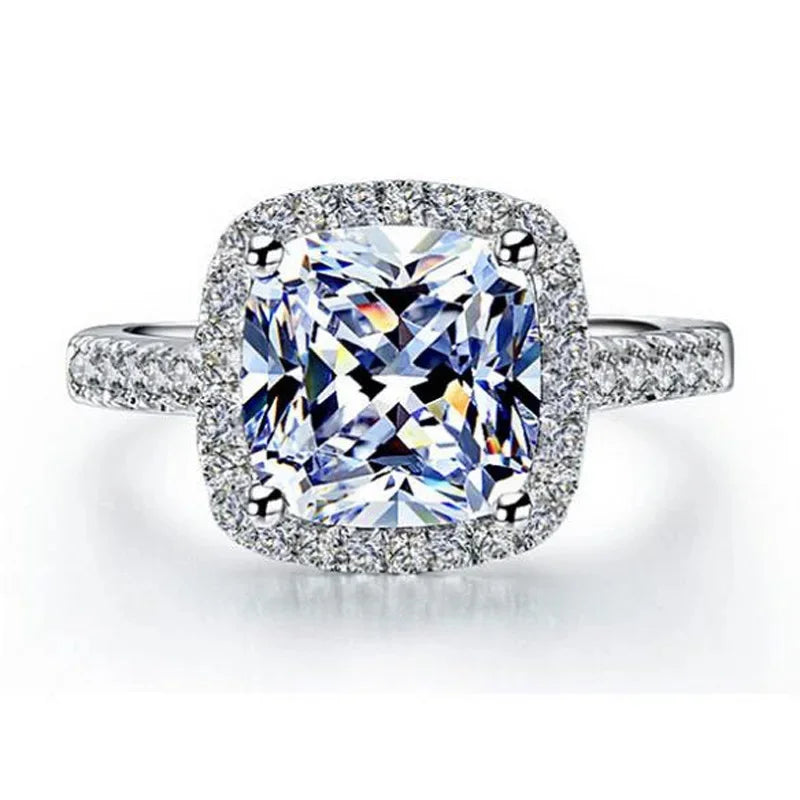 Shining 925 Sterling Silver Color Rings With Big Cubic Zirconia Stone For Women Bridal Wedding Engagement Accessory Anel Jewelry Qme
