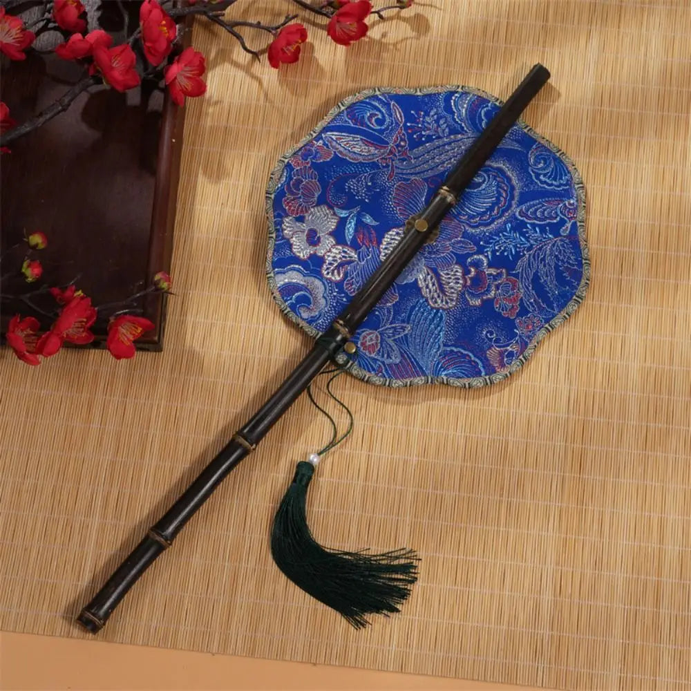 Classical Ancient Style Chinese Bamboo Waist Fan Rollable Foldable Long Handle Fan with Tassel Decorative Group Fan Gifts Qme style H