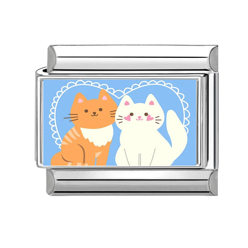 Fashion 2025 Cute Dried Fish Cats Italian Charm Link Fit Bracelet