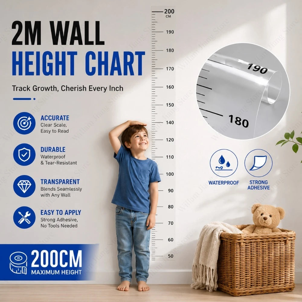 Self Adhesive PVC Height Measurement Wall Sticker 2m Erasable Removable Decor Ruler For All Indoor Household Spaces Qme