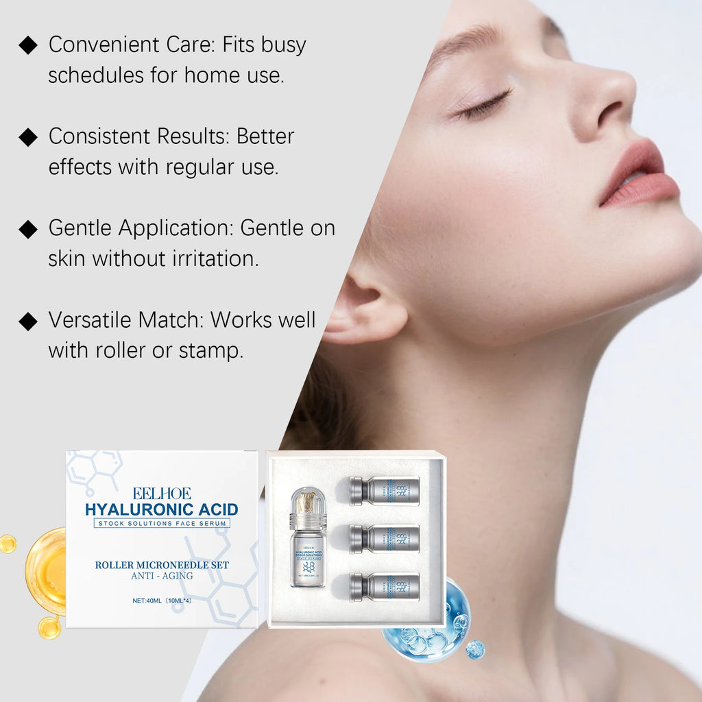Hyaluronic Acid Stock Solutions Face Serum with Roller Microneedle Set Moisturizing Anti-Wrinkle Facial Serum Smoothing Refresh Qme