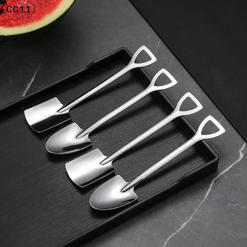 1 Shovel Spoons Stainless Steel Teaspoons Creative Coffee Spoon Ice Qme