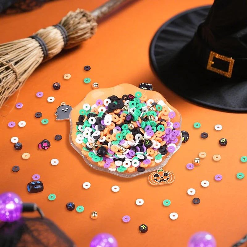 Halloween Clay Beads Kit Friendship Black Letter Bracelet Making Kit with Varieties of Charms for Jewelry Making DIY Crafts Qme