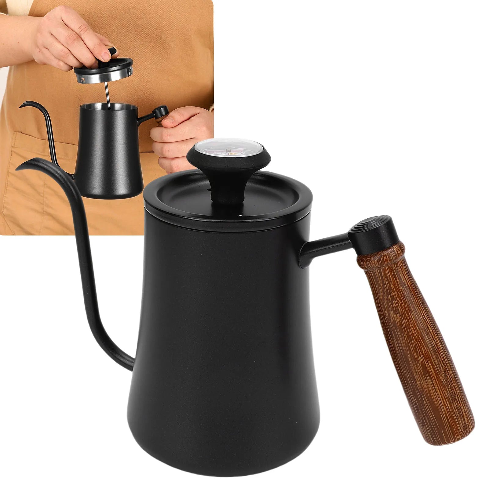 500ml Tea Kettle with Thermometer 304 Stainless Steel Gooseneck Kettle Pour Over Coffee Pot Home Kitchen Water Boiler with Scale Qme