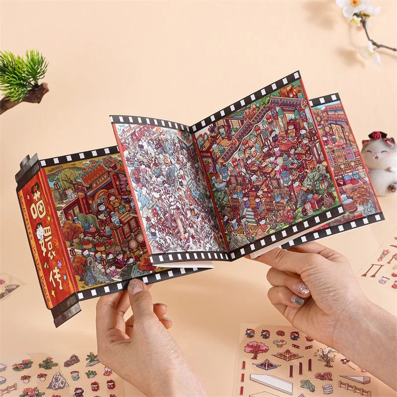 TIANZI 28/56 pcs Immersive Experience Sticker Series: "With Meow in Roleplay" Scroll Scenery Stickers - Cute Cat Stacking Scenes Qme 2A