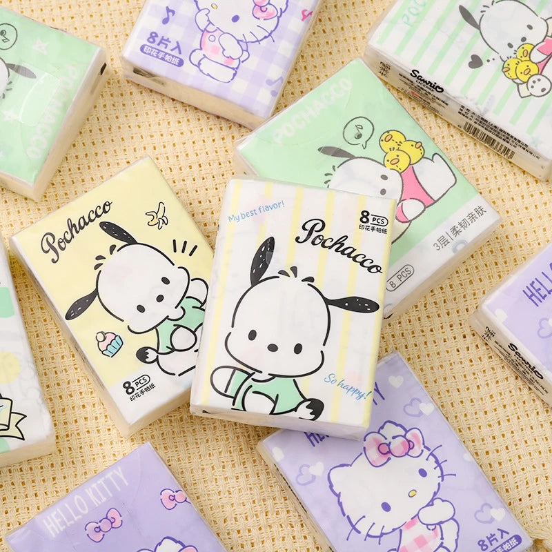 Hello Kitty Kuromi 9-Pack Printed Handkerchief Tissue Travel Tissue Cute Student-Style Small Packet Napkins Facial Tissue Qme