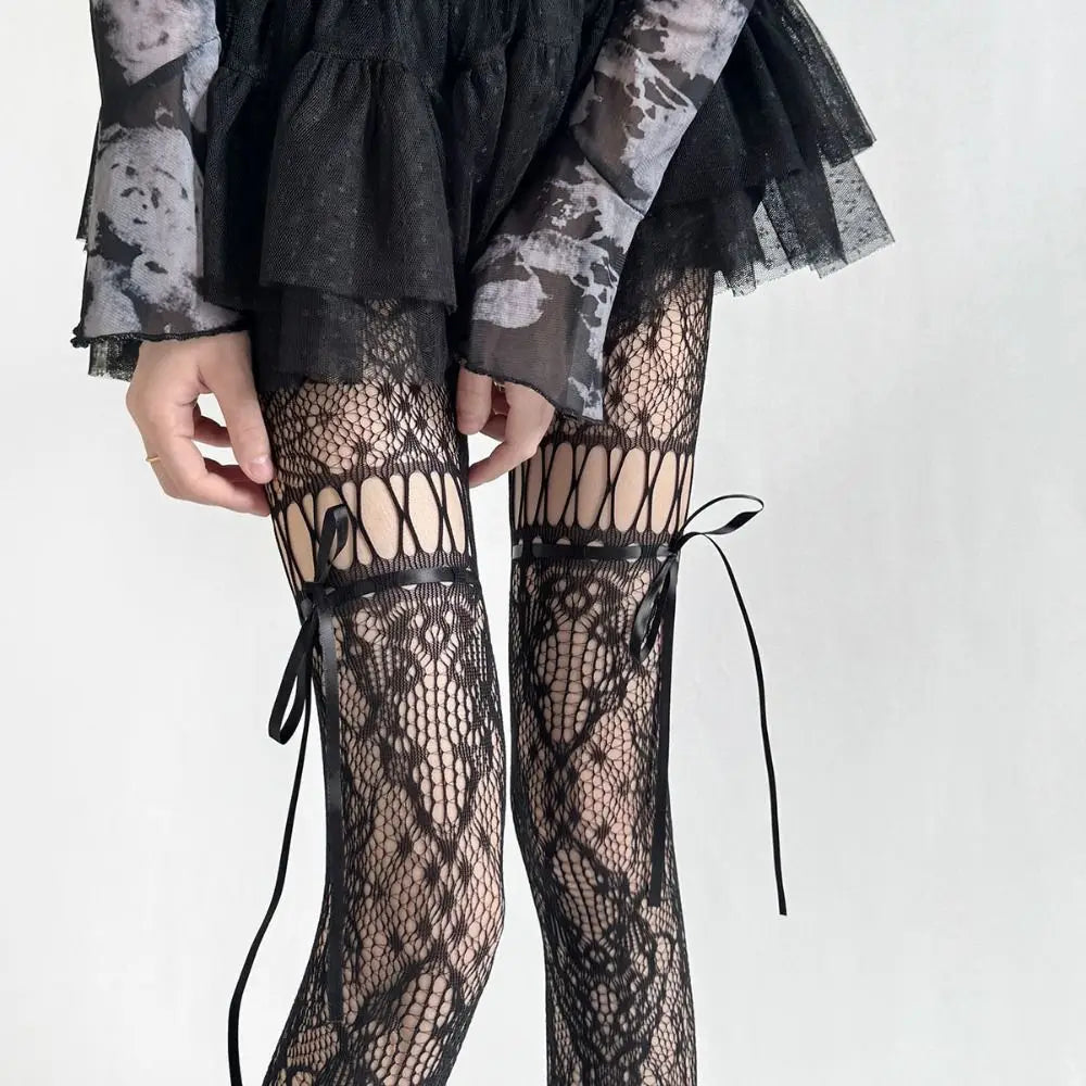 Waist Mesh Lace-up Pantyhose Smooth High-density Shaping Silk Qme