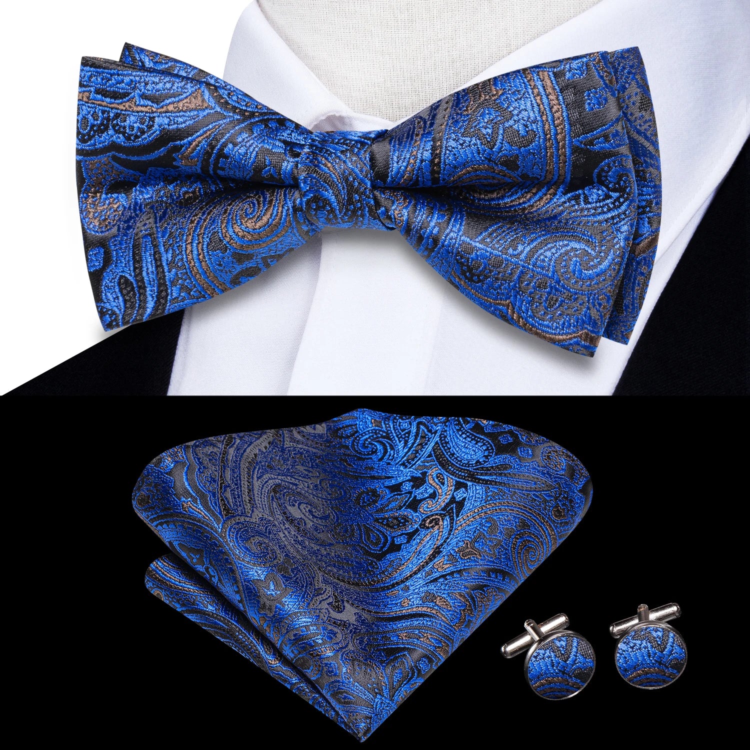 Hi-tie Pink Dot Silk Mens Pre-tied Bow Tie Hanky Cufflink Dusty