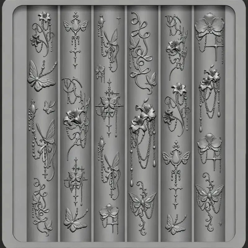 Vintage Baroque Nail Mold Elegant Bow Butterfly Patterns Creative Art Qme
