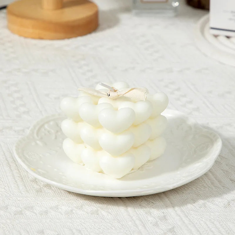 Romantic Heart Cube Fragrance Candle Lovely Bubble Aroma Room Qme white