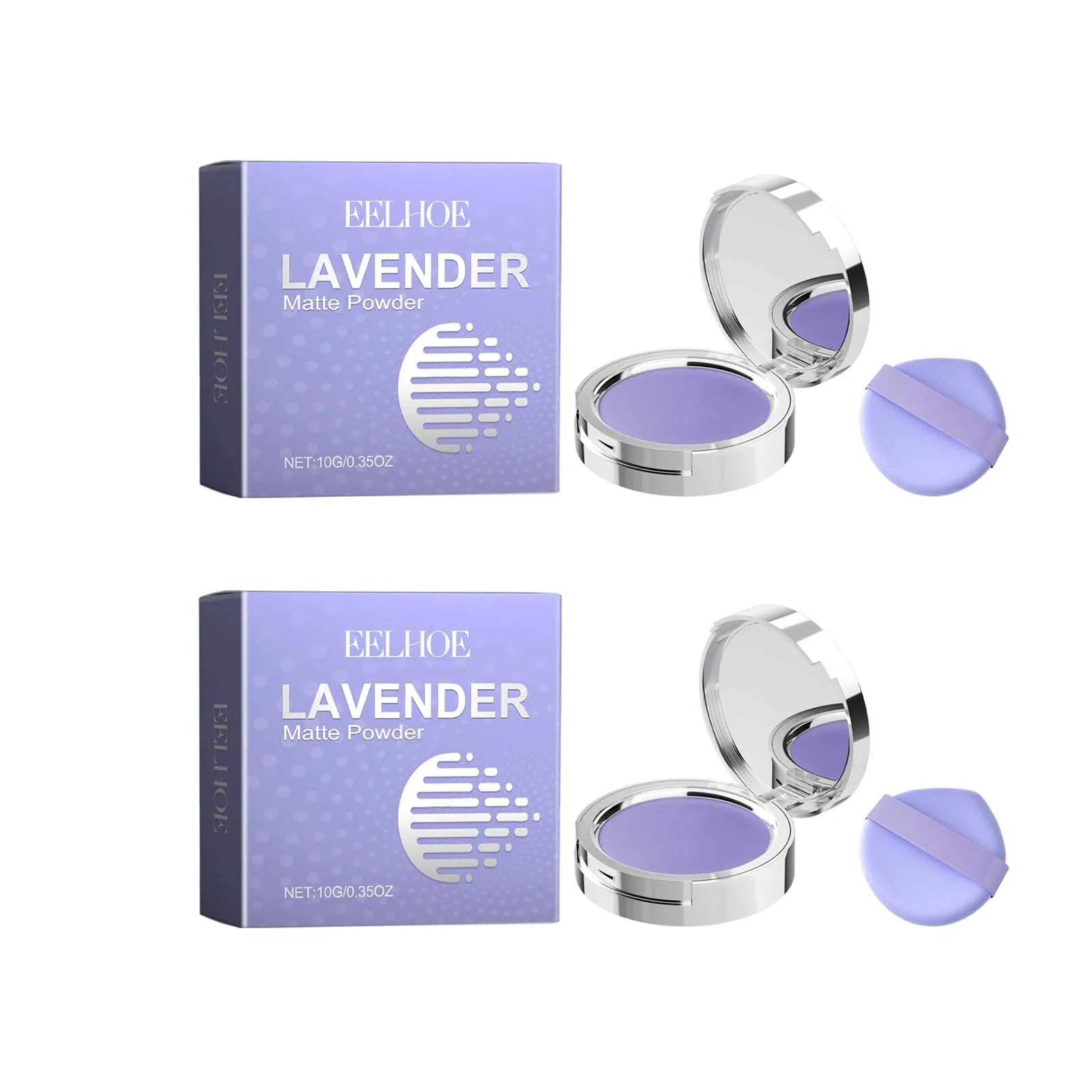 Lavender Matte Powder Oil Control Setting Powder Waterproof Smoothing Makeup Foundation Powder with Puff Loose Setting Powder Qme 2Pcs 10g