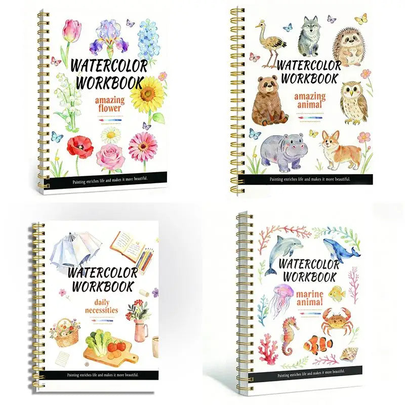Spiral Bound Watercolor Flower Workbook Thick Paper Easy Guides Qme