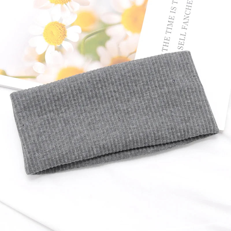 Elastic Solid Headbands Women Yoga Knitting Hairbands Wash Makeup Qme DARK GRAY