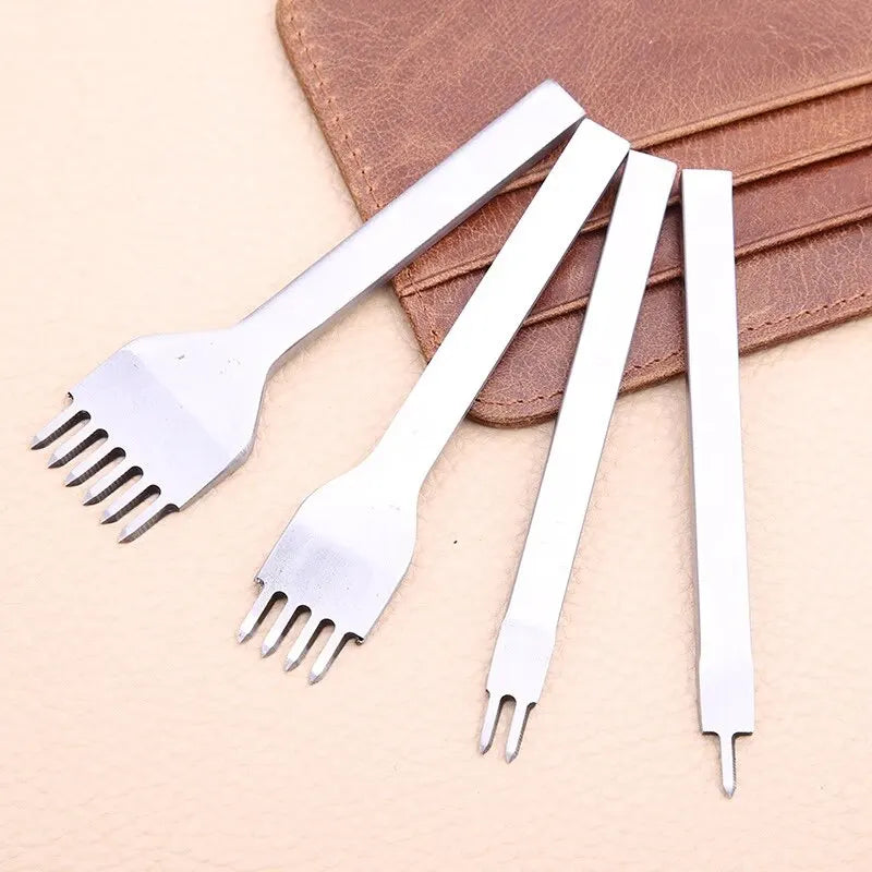 3MM 1/2/4/6 Prong DIY Leather Hole Punch Tool Leather Stitching Tools Diamond Chisel Leather Carving Punch Hole Work Qme