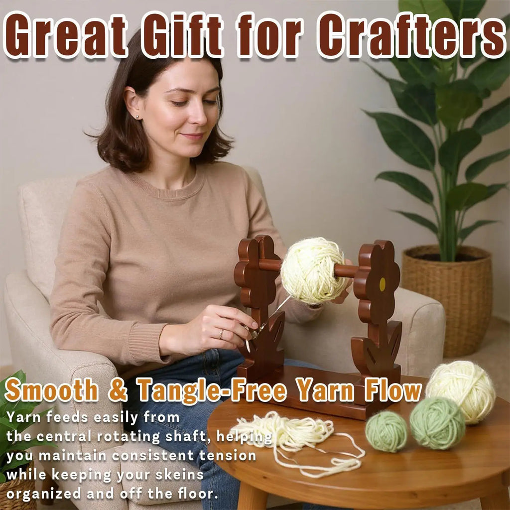 Crochet Yarn Holder Wooden Dispenser Crocheting Spindle Rack Stand Qme