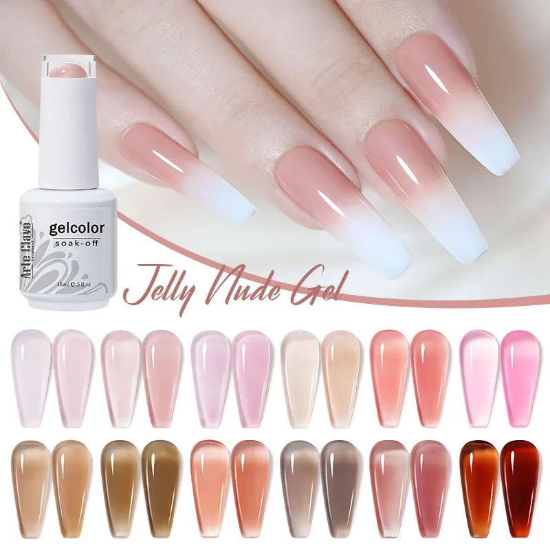 Arte Clavo Jelly Gel Polish Semi-transparent Pink Nude Clear DIY Nail Qme