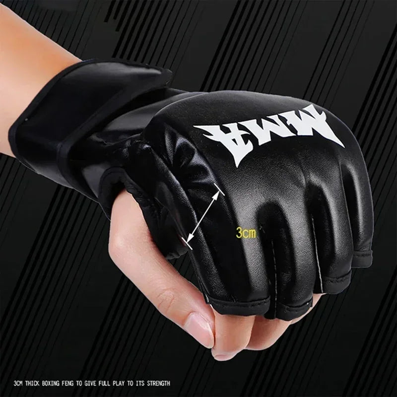 Half-finger Leather Boxing Gloves Adult Training Cushioned Knuckles Qme