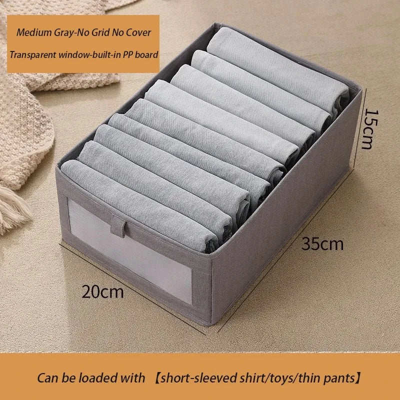 Household Organization Pants Storage Box Clothes Organizers of Cabinets and Drawers Fabric Foldable Boxes for Bedroom Wardrobe Qme Grey M