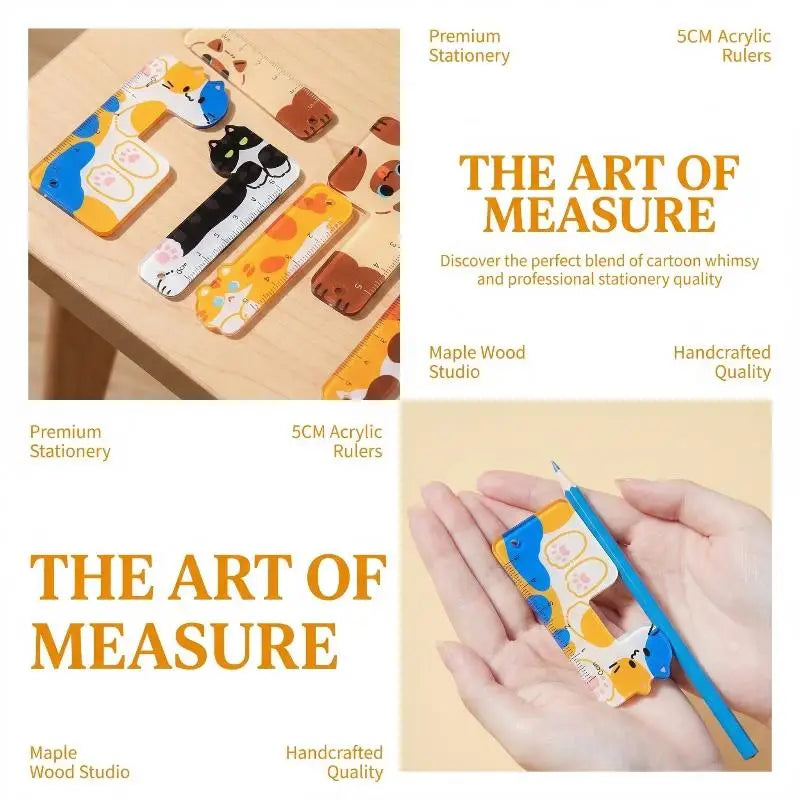 Cute Cartoon Animal Cat Dog Ruler Mini Portable Stationery Pendant Qme