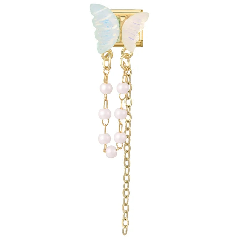 Fashion Pearls Tassel Chain Heart Butterfly Golden Pendant Italian Charm Links Fit 9MM Stainless Steel Bracelet Women DIY Making Qme Style 5