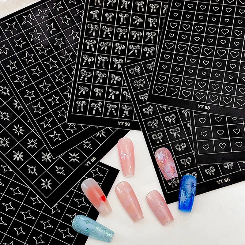 Airbrush Stencil Nails Heart Bow Stars Pattern Hollow Nail Sticker Qme
