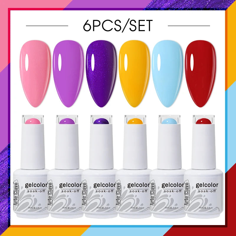 Arte Clavo Glitter Semi Permanent Nail Art LED UV Gel Polish Sparkly Qme AC-ZBZH10-6B