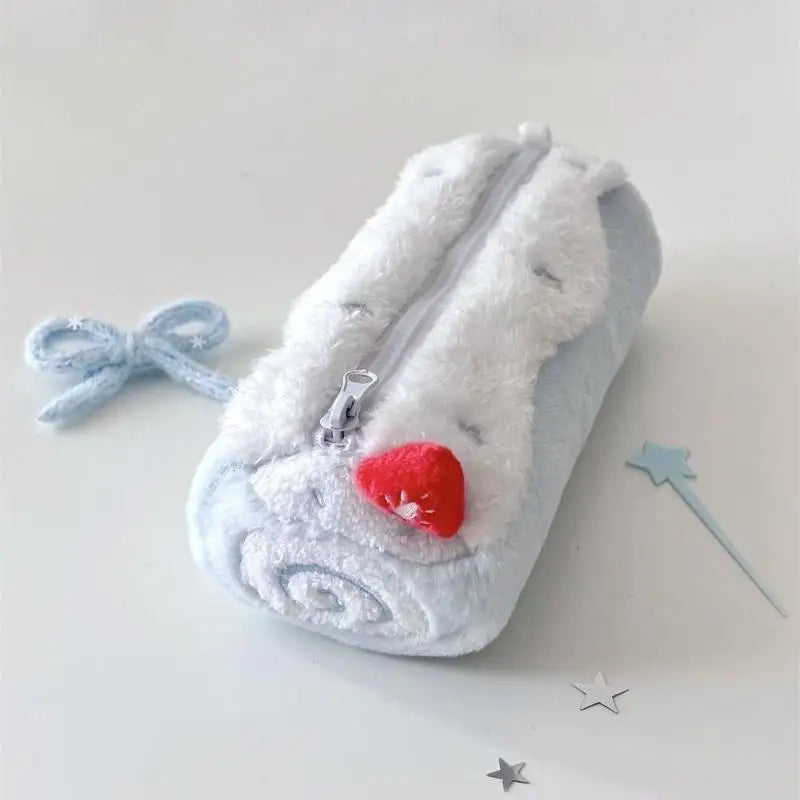 Cute Cream Swiss Roll Plush Pencil Case Large Capacity School Student Qme A2