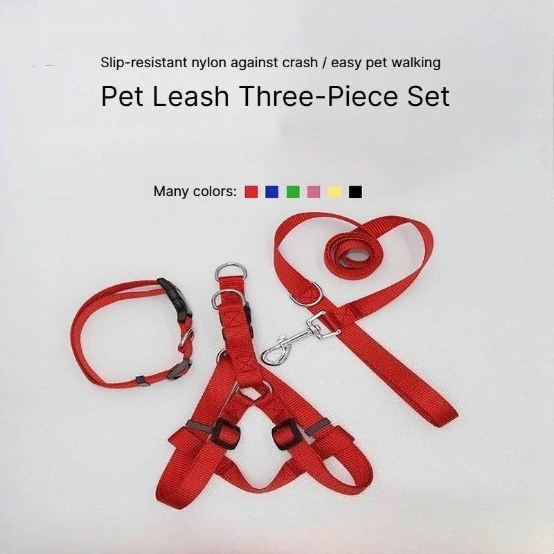 B 2/3Pcs Solid Nylon Dog Harness Collar Leash Set, Adjustable Breathable Traction Kit For Dogs Daily Walking Training Qme
