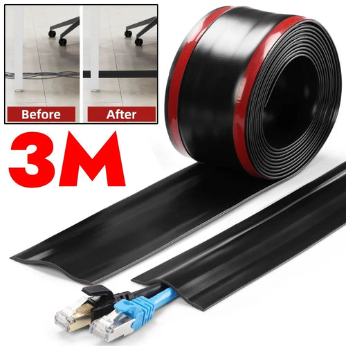 1/3M Floor Cable Protector Self-Adhesive PVC Flexible Cable Protection Strip Prevent Trip Floor Covering Decoration Cable Duct Qme