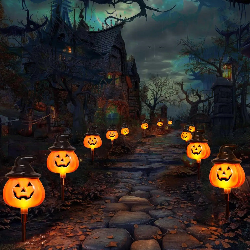 Halloween Solar Stake Lights Outdoor 5 Pumpkin Waterproof Yard Lamps Qme