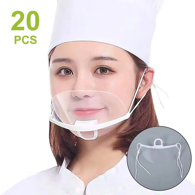 20PCS Clear Plastic Catering Mask Hotel Beauty Chef Waiter Mask Reusable Visible Splash Proof Mask Qme