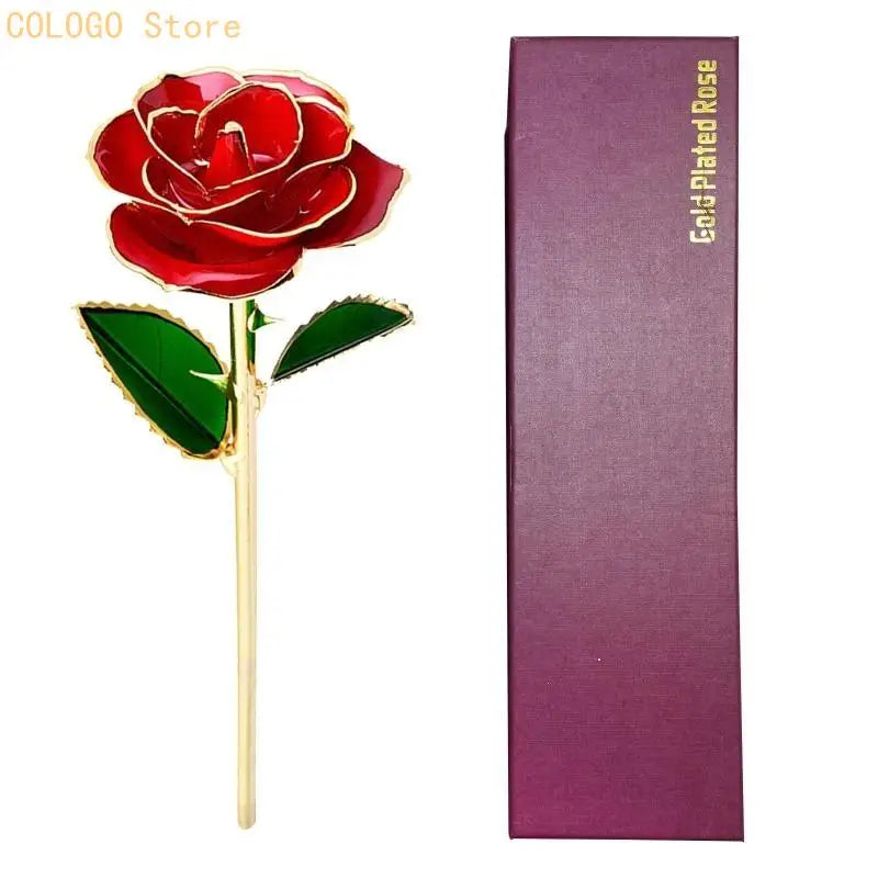 24K Plated Gold Dipped Rose Dried Flower Box Dispaly Stand Qme Red CN