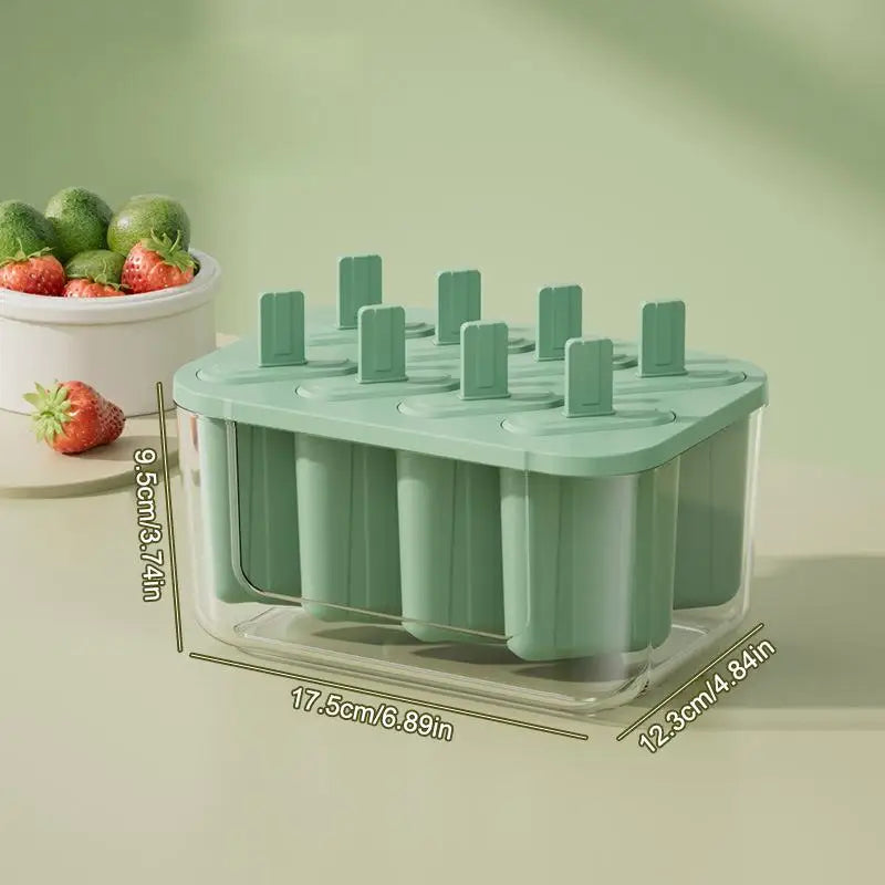 8-Cavity Ice Mold Reusable Easy-release Freezer Tray Sticks Silicone Qme Green