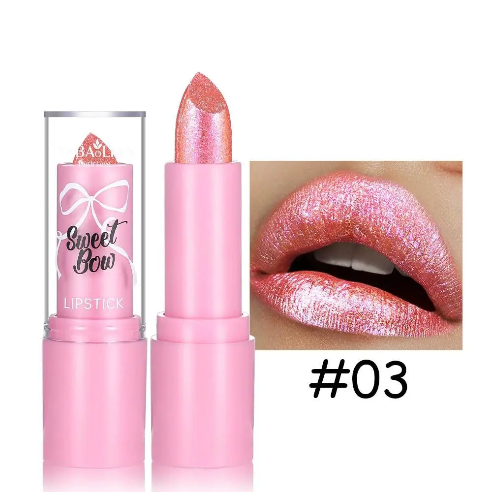 Metallic Pink Glitter Lipstick Long Lasting Shine Diamond Nude Qme 03