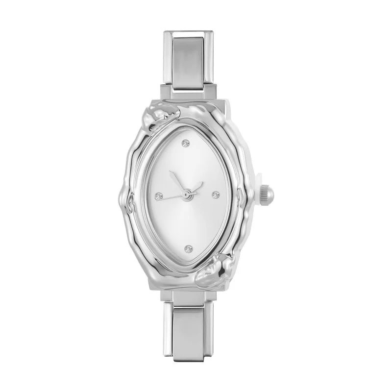 Women's Men's DIY Width Italian Elastic Charm Stainless Oval Watch