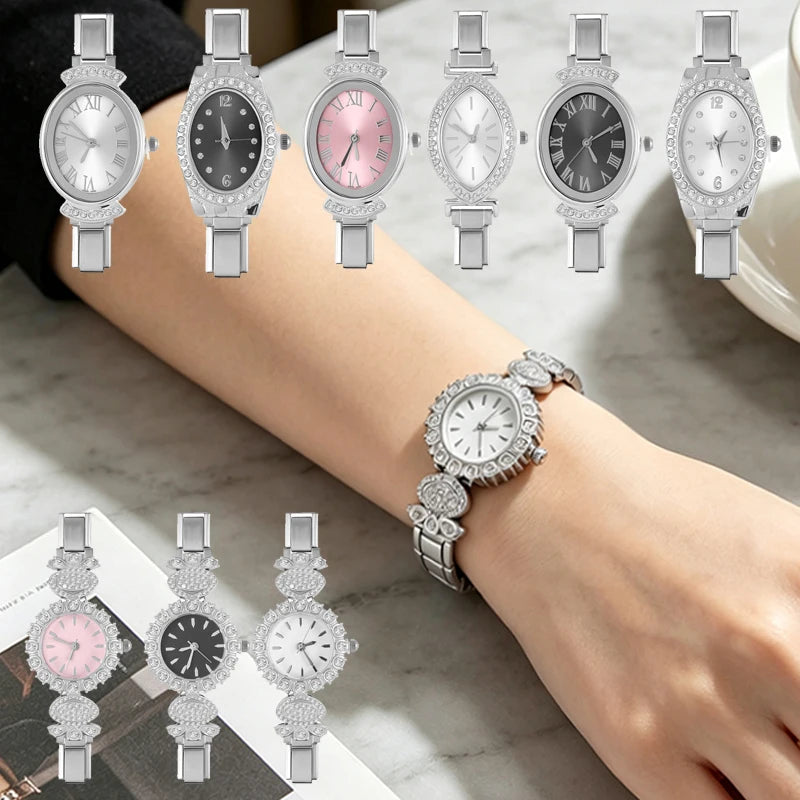 Stainless Steel Fit 9mm Watch Connector Italian Charm Links Women's Round Zircon Watch Header Linker Bracelet DIY Jewelry Gifts Qme
