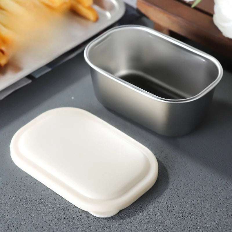 304 Stainless Steel Sauce Cup Sealed Lid Seasoning Box Leak-proof Qme White