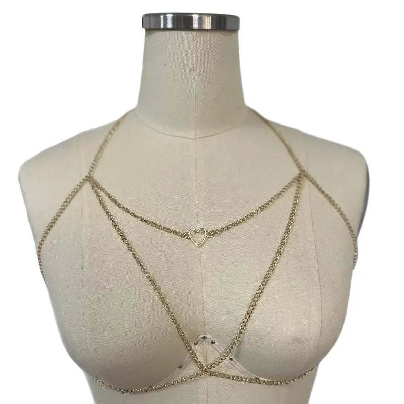 Cold Wind Heart-shaped Pendant Fringed Body Chain Pure Desire Qme