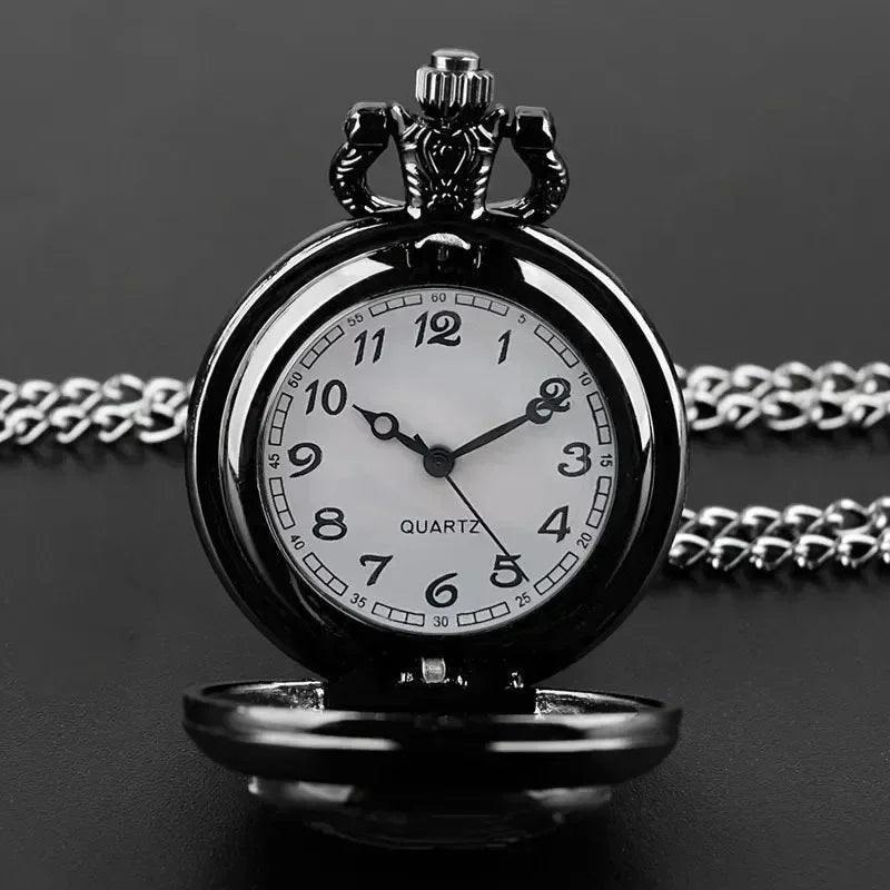 Vintage black motorcycle quartz pocket watch, necklace pendant with world time function Qme